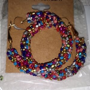Glitter Hoop Earrings Multi color festive NEW in Package